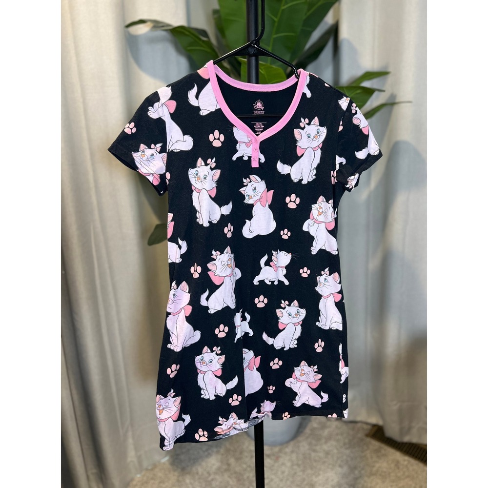 Disney Parks Aristocats Marie Nightshirt Black Pink Henley Sleep Dress Womens M